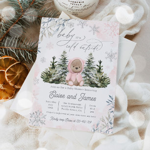 Winter Teddybeer sneeuwvlokken roze meisje Baby sh Kaart