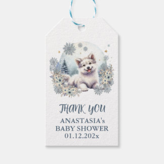 Winter thema wolf dog Baby shower Dank u Cadeaulabel