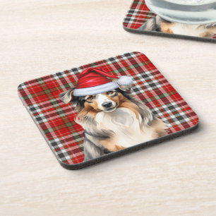 Winter Theme Australian Shepherd Dog Red Pset Bier Onderzetter