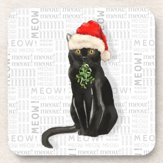 Winter Theme Black Bombay Cat Meow Word Art Bier Onderzetter (Voorkant)