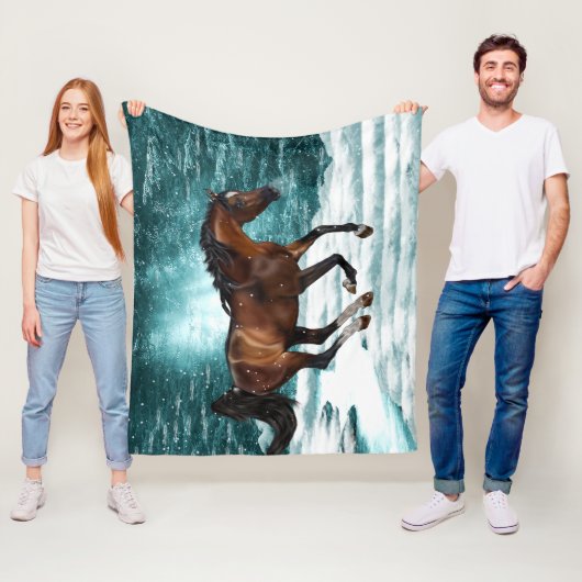 Winter Theme Galloping Arabian Horse Fleece Deken (In situ)