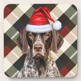 Winter Themed Shorthair Pointer Dog Holiday Plaid Bier Onderzetter