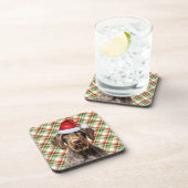 Winter Themed Wirehair Pointer Dog Holiday Plaid Bier Onderzetter (Rechterzijde)