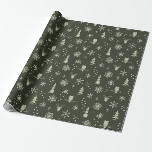 Winter Things Wrapping Paper - Pine, Salie, Thee Cadeaupapier (Uitgerold)