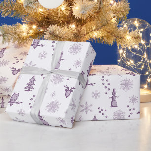 Winter Things Wrapping Paper - Sneeuw, Plum, Stof Cadeaupapier