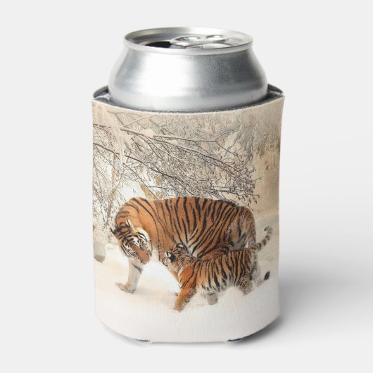 Winter Tigers aangepaste monogram koelbox Blikjeskoeler (Blikje Voorkant)