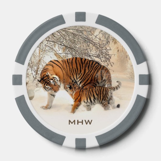 Winter Tigers aangepaste monogram poker chips (Voorkant)