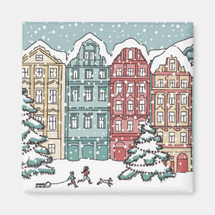 Winter Town Scene Magneet