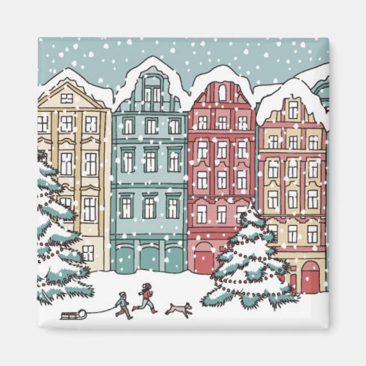 Winter Town Scene Magneet (Voorkant)