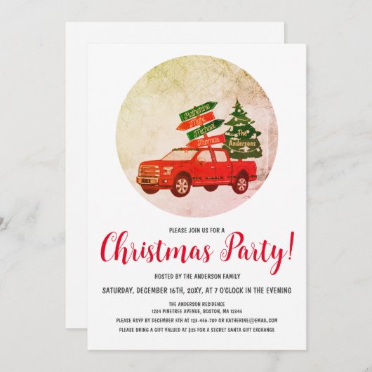 Winter Tree Rode Truck Kerstfeest Kaart (Voorkant / Achterkant)