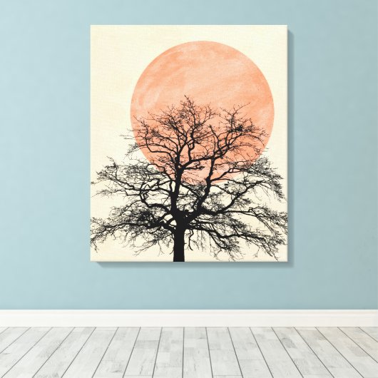 Winter Tree Silhouette Sun Canvas Afdruk (Insitu (Houten vloer))