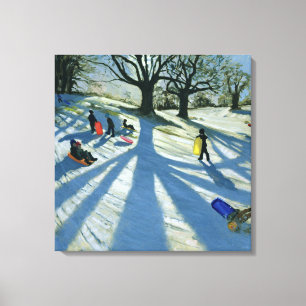Winter Tree Snow Sledgers Calke Abbey Derby Canvas Afdruk