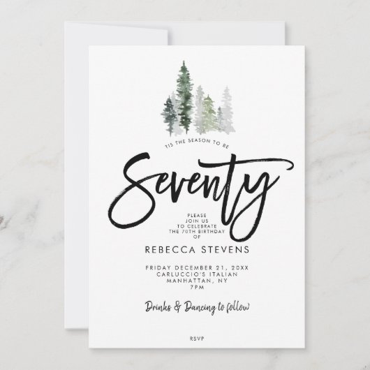 winter trees festive 70th birthday invitation (Devant)