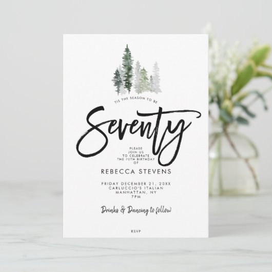 winter trees festive 70th birthday invitation (Debout devant)