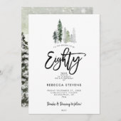 winter trees festive 80th birthday invitation (Devant / Derrière)