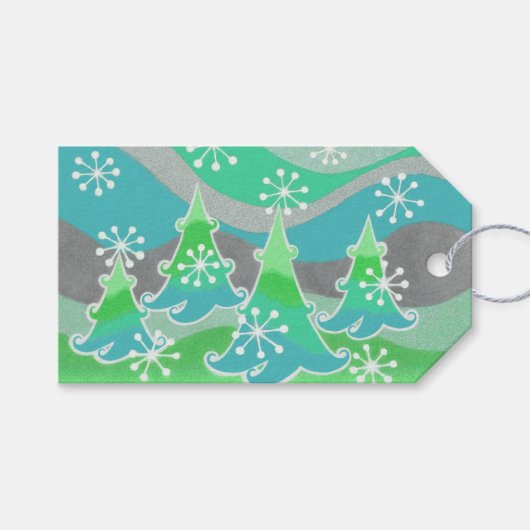 Winter Trees Groene cadeaulabels (Voorkant (Horizontaal))