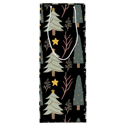 Winter Trees Pattern Holiday Forest Kerstmis Wijn Cadeautas (Achterkant)