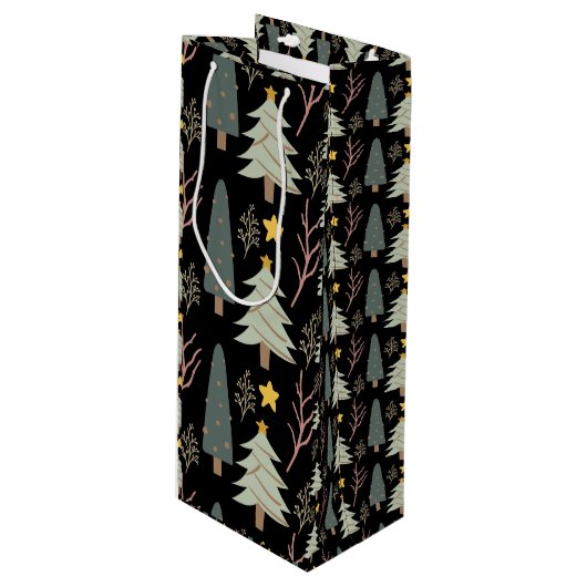 Winter Trees Pattern Holiday Forest Kerstmis Wijn Cadeautas (Voorkant Gekanteld)