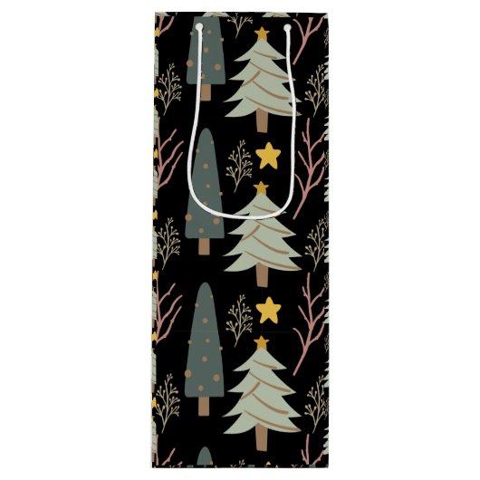 Winter Trees Pattern Holiday Forest Kerstmis Wijn Cadeautas (Voorkant)