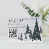 Winter Trees Sneeuwwoud QR Code Wedding Website RSVP Kaartje (Staand voorkant)