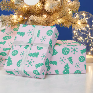Winter Turquoise Sneeuwvlokken Kerstboom Feestelij Cadeaupapier