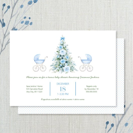 Winter twin boys Baby Shower Invitation