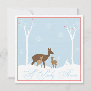 Winter Twin Deers Baby shower Invitation Kaart