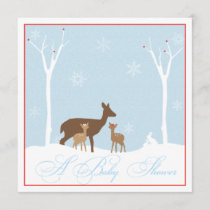 Winter Twin Girl Deers Baby shower Kaart