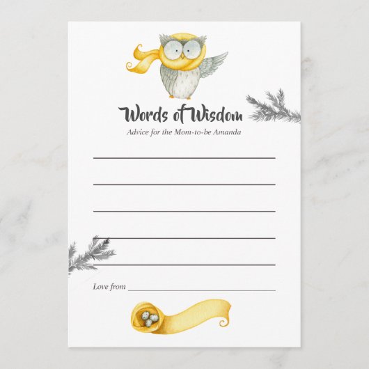 Winter Uil Kerst Baby shower Moeder Advies (Voorkant)