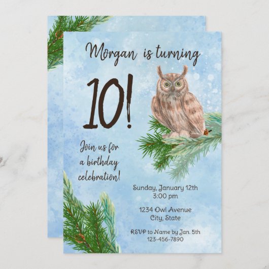 Winter Uil Verjaardag uitnodiging (Voorkant / Achterkant)