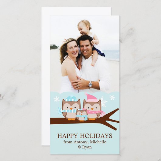 Winter Uilen Familie Feestdagenkaart (Voorkant / Achterkant)