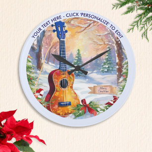 Winter Ukulele In Sneeuw Aangepaste Tekst Kerstmis Grote Klok