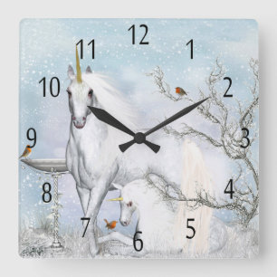 Winter Unicorn en Foal, wandklok Vierkante Klok