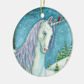 WINTER UNICORN EN VOGELS, VREEDZAME SNEEUWVANTASY KERAMISCH ORNAMENT (Links)