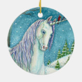 WINTER UNICORN EN VOGELS, VREEDZAME SNEEUWVANTASY KERAMISCH ORNAMENT (Achterkant)