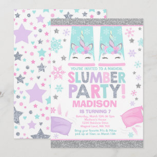Winter Unicorn Slumber Party Invitation Kaart