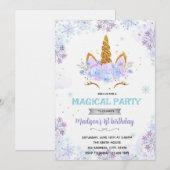 Winter unicorn theme invitation (Devant / Derrière)