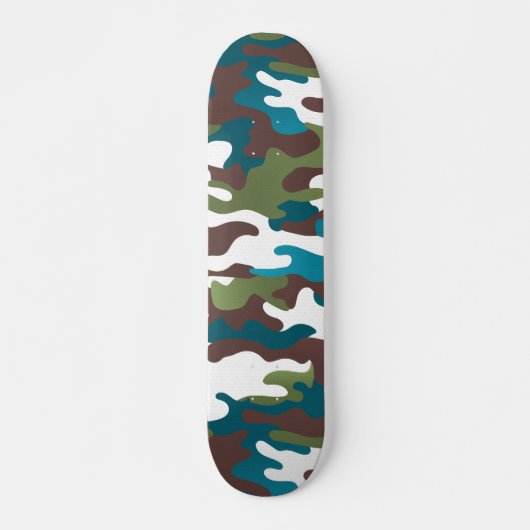 Winter Urban Camo Wit Bruin Turquoise Skateboard (Voorkant)
