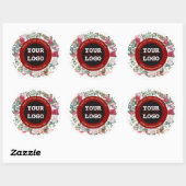 Winter Vakantie Goud Rood Zwart Monogram Uw Logo Ronde Sticker (Vel)