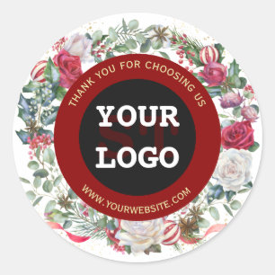 Winter Vakantie Goud Rood Zwart Monogram Uw Logo Ronde Sticker