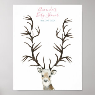 Winter vakantie herten vingerafdruk boom gastenboe poster