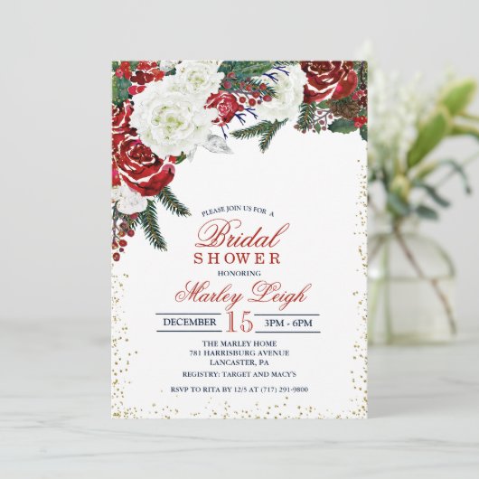 Winter Vakantie Kerstmis bruids douche uitnodiging (Staand voorkant)