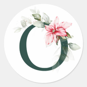 Winter vakantie MONOGRAM rode poinsettia bessen  C Ronde Sticker