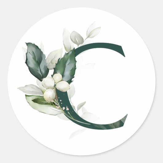 Winter vakantie MONOGRAM witte bessen Ronde Sticker (Voorkant)