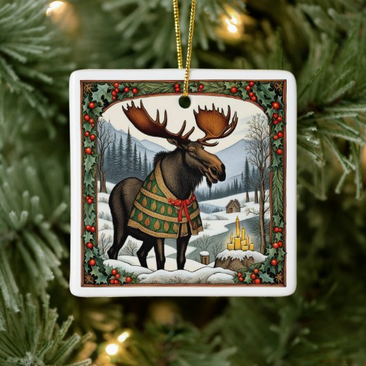 Winter Vakantie Moose Keramisch Ornament (Boom)