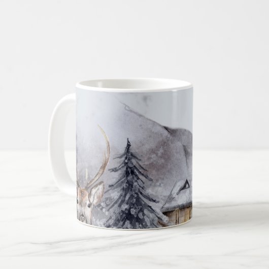 Winter Vakantie Nacht Landschap Waterverf Koffiemok (Voorkant links)