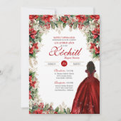 Winter Vakantie Rode Bloemen Elegante Quinceanera Kaart (Voorkant)