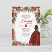 Winter Vakantie Rode Bloemen Elegante Quinceanera Kaart (Staand voorkant)