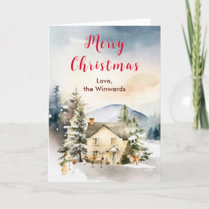 Winter Vakantiehuis Vrolijk kerstfeest Feestdagen Kaart