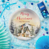 Winter Vakantiehuis Vrolijk kerstfeest Papieren Bordje (Feest)